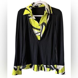 Cache women’s Medium long sleeve black multicolored layered looking blouse